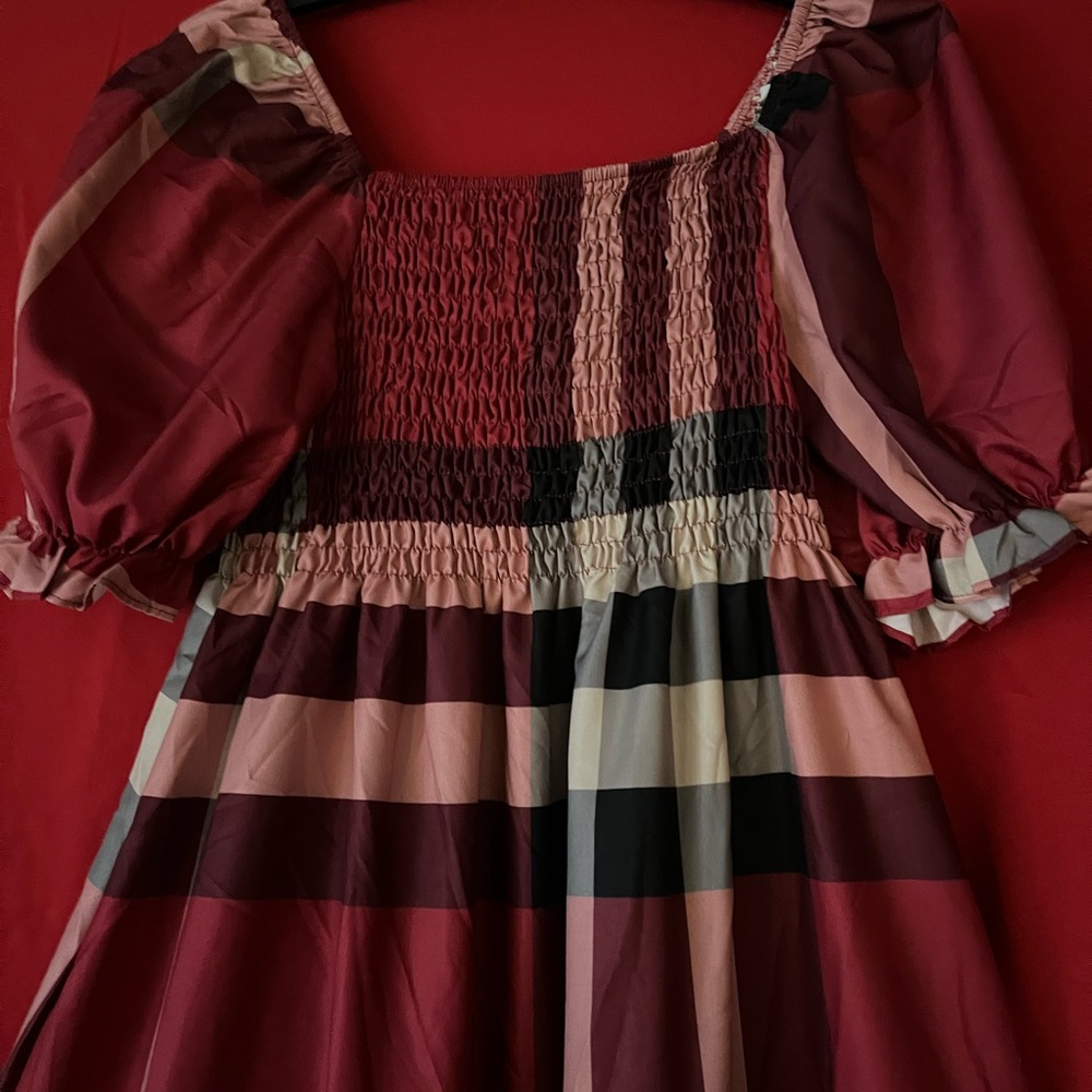 Plaid Puff Sleeve Dress - Picture 2 of 5